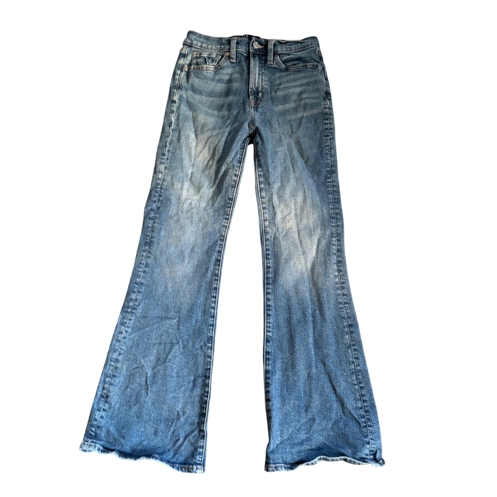Gap Flare Jeans Womens‎ 2/26 Short Blue High Rise 70s Flare Dark Wash Denim